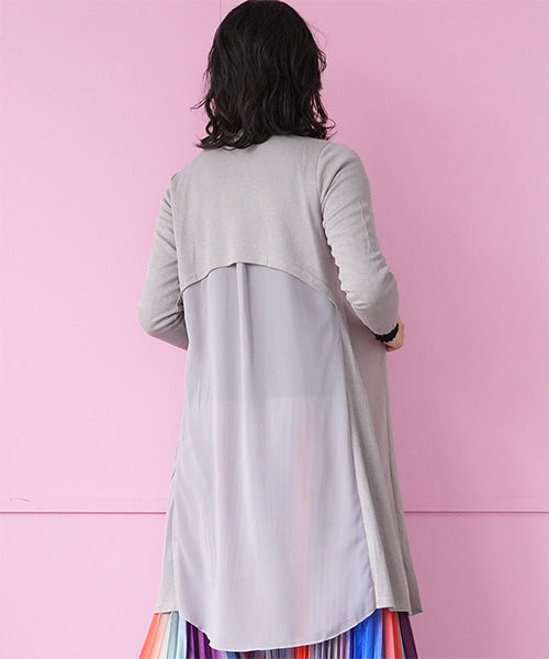 ニット×シフォン切替ロングカーディガン 06-2896