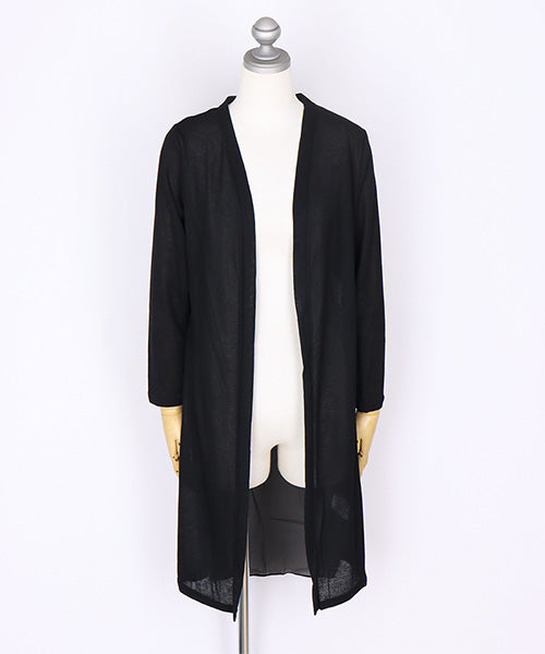 ニット×シフォン切替ロングカーディガン 06-2896