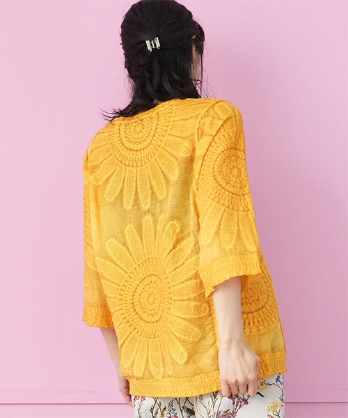 【新色登場！】ラウンドネックレース刺繍ショート丈プルオーバーブラウス 06-3085