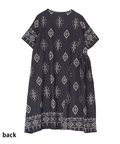 オリエンタルプリント半袖ワンピース 06-3157
