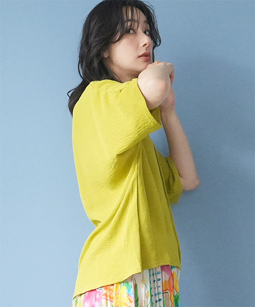 フロントピンタック加工ドルマンスリーブブラウスプルオーバー 06-3169