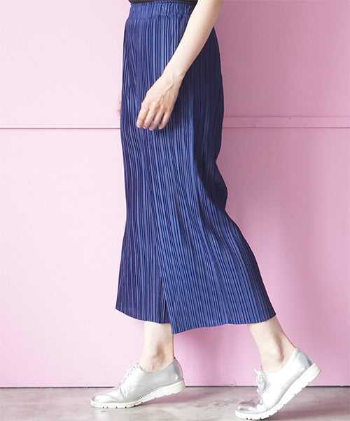 ウエストゴムプリーツ加工7分丈セミワイドパンツ 06-3177