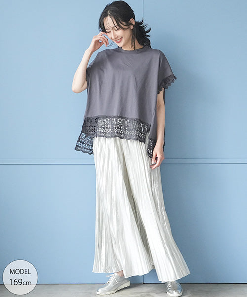 レース刺繍切替フレンチスリーブTシャツカットソー 06-3207