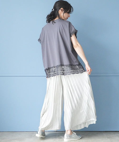 レース刺繍切替フレンチスリーブTシャツカットソー 06-3207