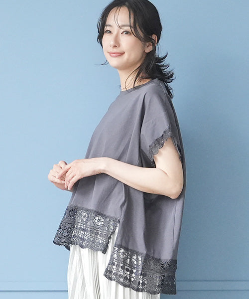 レース刺繍切替フレンチスリーブTシャツカットソー 06-3207