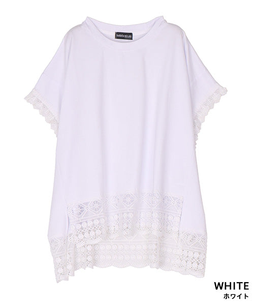 レース刺繍切替フレンチスリーブTシャツカットソー 06-3207