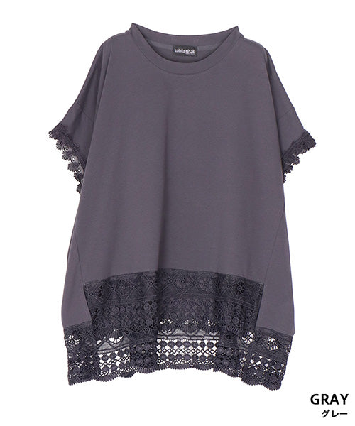 レース刺繍切替フレンチスリーブTシャツカットソー 06-3207