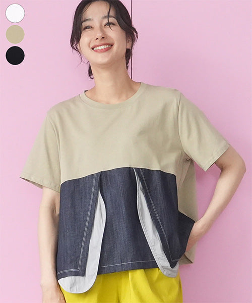 異素材切替半袖Tシャツカットソー 06-3208