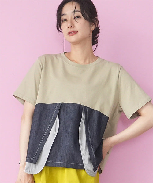 異素材切替半袖Tシャツカットソー 06-3208