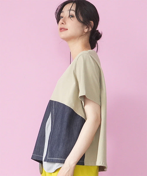 異素材切替半袖Tシャツカットソー 06-3208