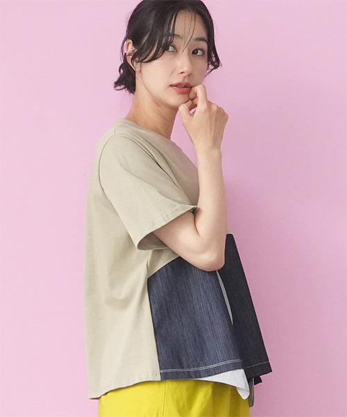 異素材切替半袖Tシャツカットソー 06-3208