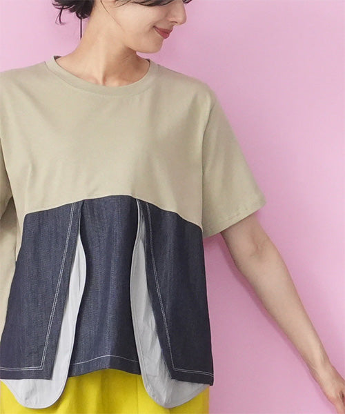 異素材切替半袖Tシャツカットソー 06-3208