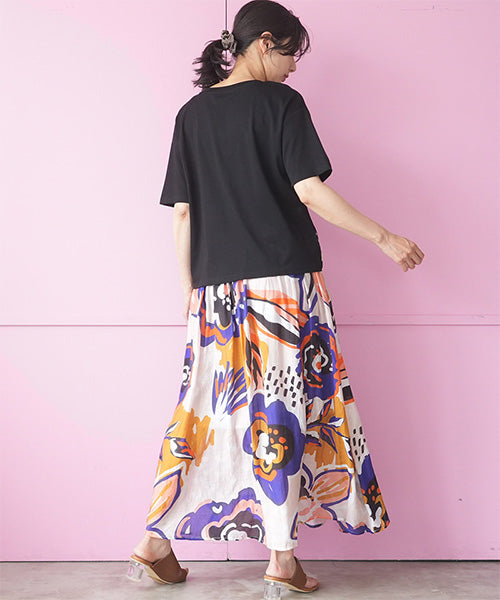 裾スカラップ花刺繍半袖Tシャツカットソー 06-3225