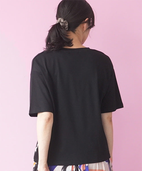 裾スカラップ花刺繍半袖Tシャツカットソー 06-3225