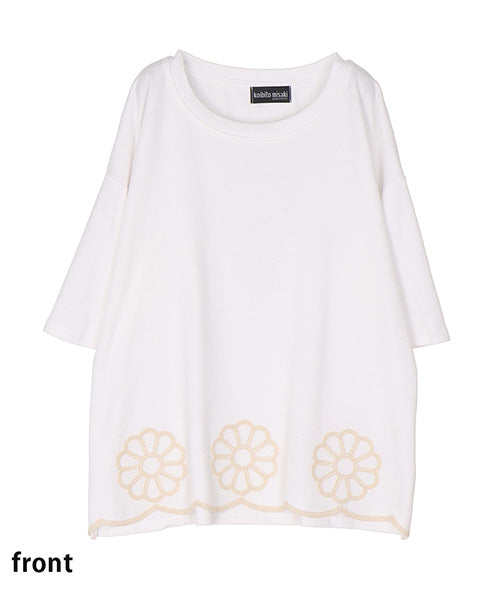 裾スカラップ花刺繍半袖Tシャツカットソー 06-3225