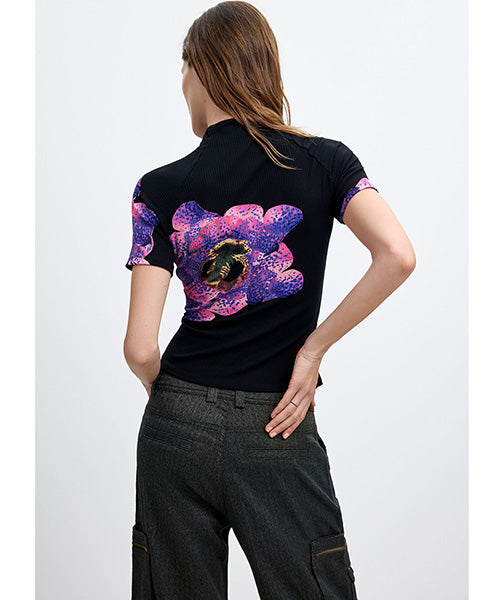 フラワープリント半袖Tシャツ Desigual 26WWTK04