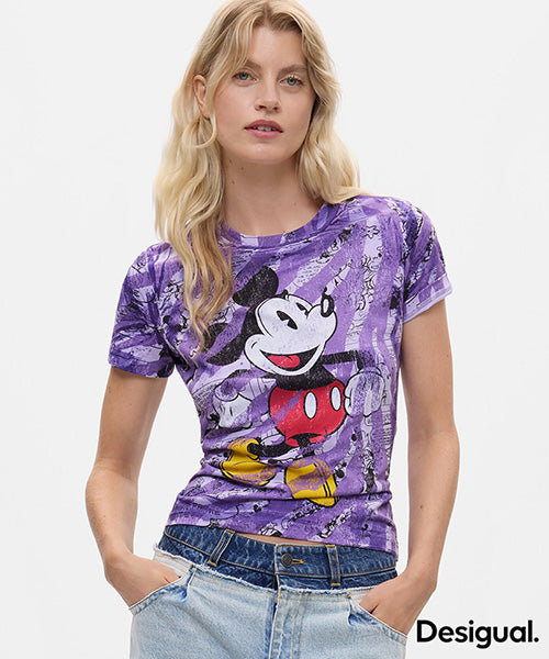 ディズニー ミッキー ゼブラプリントTシャツ Desigual 26WWTK58