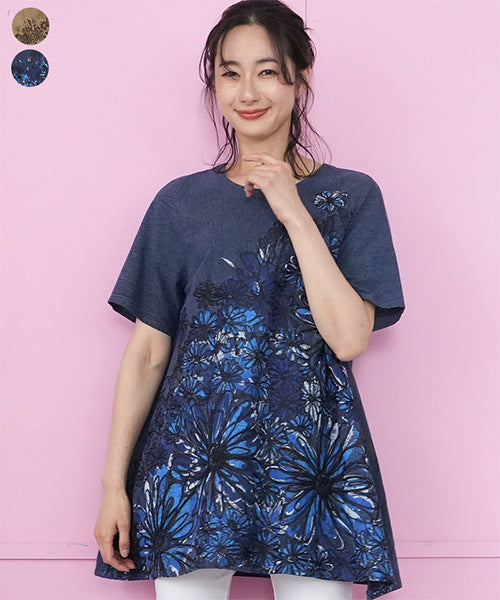 フラワー刺繍Aラインチュニック 33-0503