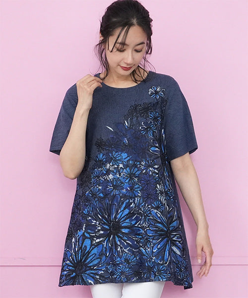フラワー刺繍Aラインチュニック 33-0503