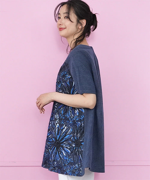 フラワー刺繍Aラインチュニック 33-0503
