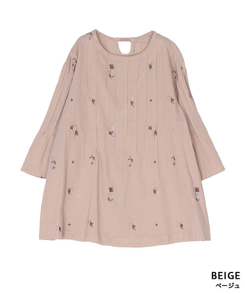 綿麻リーフ刺繍タックデザイン7分袖ブラウスプルオーバ 33-0567