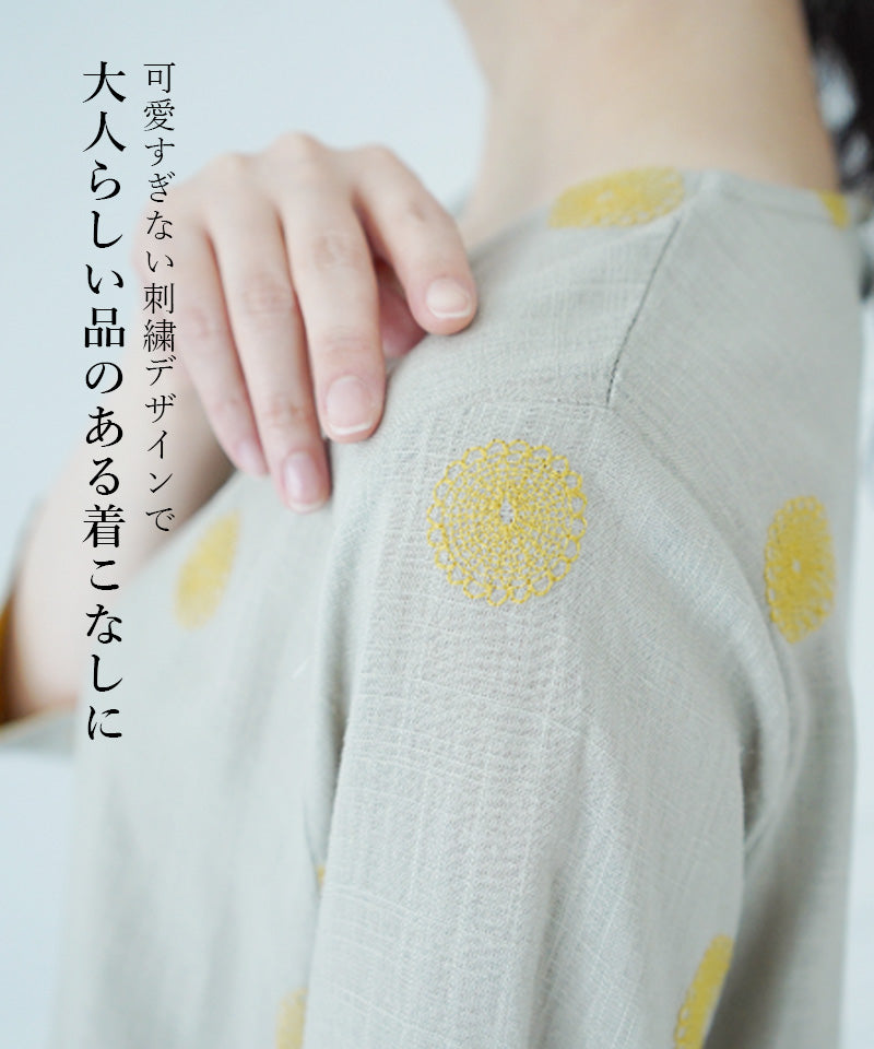 【再入荷&新色登場】リネン混ドット刺繍6分袖コクーンチュニック 36-0848