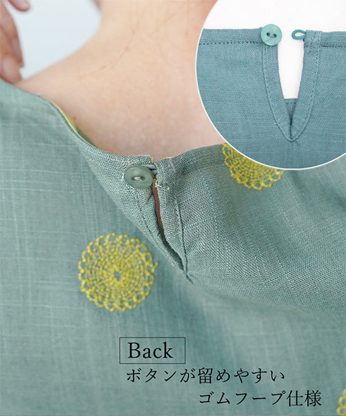 【再入荷&新色登場】リネン混ドット刺繍6分袖コクーンチュニック 36-0848