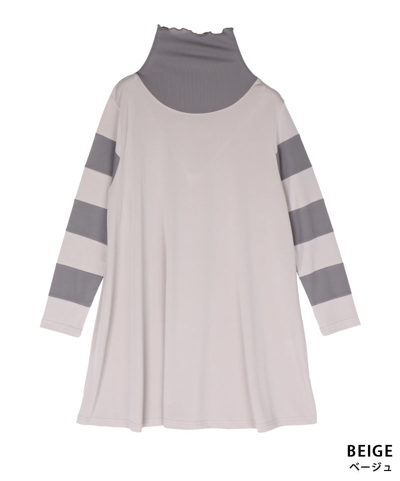 シアーメローハイネックメッシュ袖ボーダー切替チュニックカットソー 36-1160 BISTRO B
