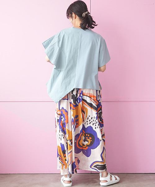 異素材切替半袖裾アシンメトリーTシャツカットソー 36-1605