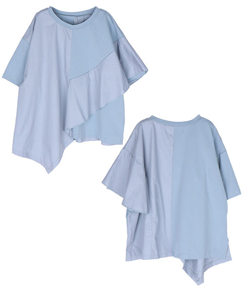 異素材切替半袖裾アシンメトリーTシャツカットソー 36-1605