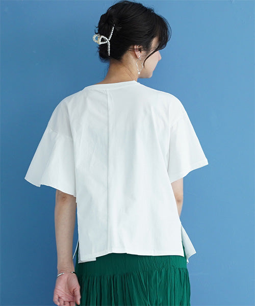 異素材切替半袖裾アシンメトリーTシャツカットソー 36-1605