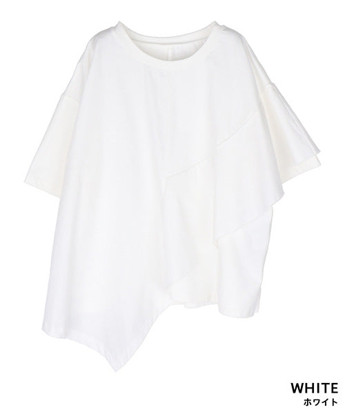 異素材切替半袖裾アシンメトリーTシャツカットソー 36-1605