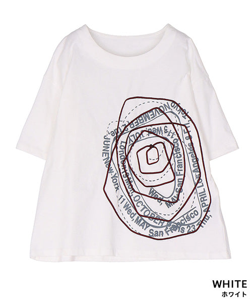 綿100％ロゴプリントコード刺繍Tシャツカットソー 36-1839
