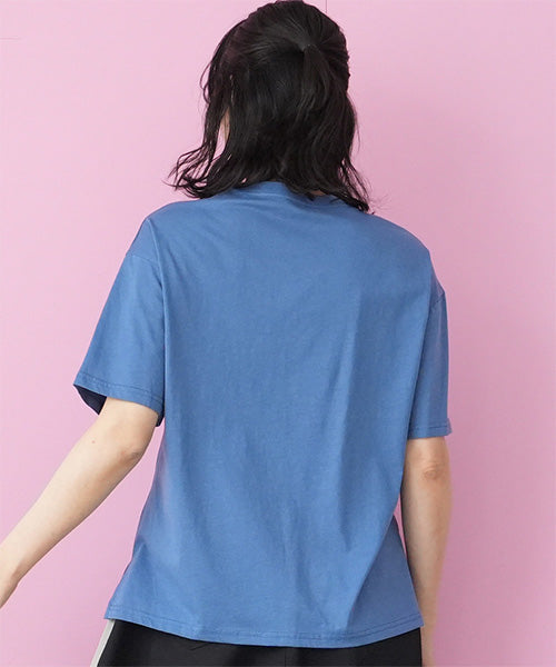 【接触冷感】綿100％飾りファスナー王冠プリントビジュー付きTシャツカットソー 36-1847