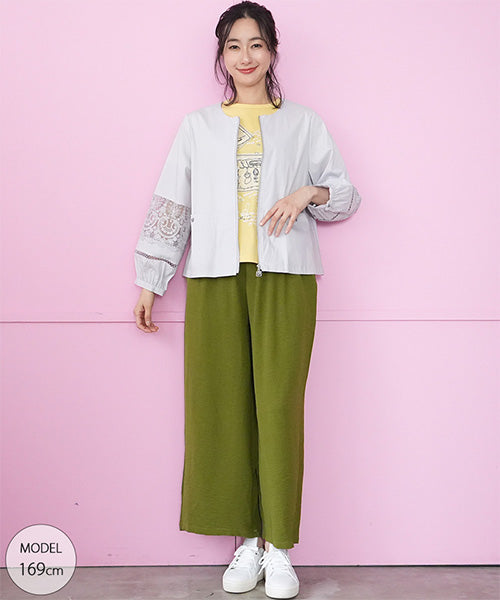 【接触冷感】綿100％イラスト刺繍パッチワーク英字プリントTシャツカットソー 36-1848