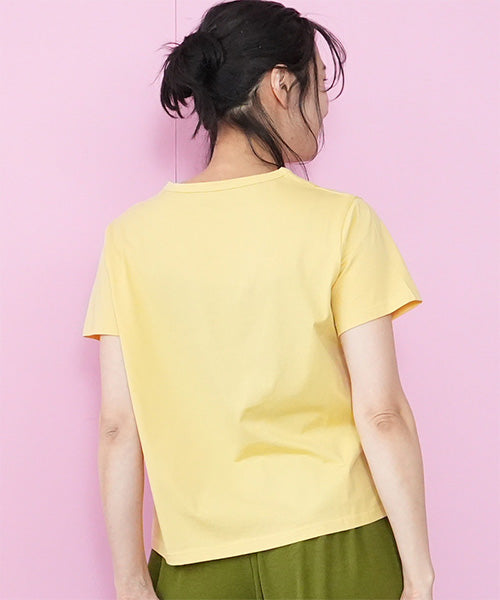 【接触冷感】綿100％イラスト刺繍パッチワーク英字プリントTシャツカットソー 36-1848