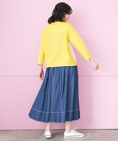 接触冷感ボーダー切替ロゴポケット付きTシャツカットソー 36-1854