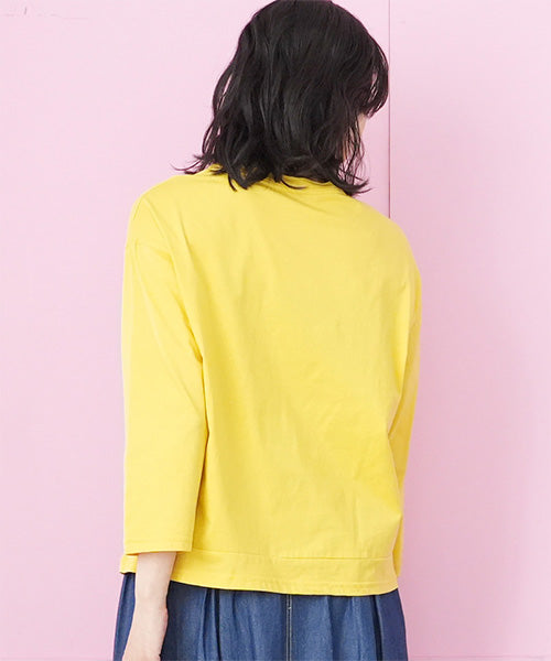接触冷感ボーダー切替ロゴポケット付きTシャツカットソー 36-1854