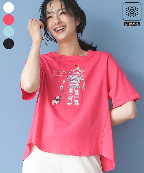 【接触冷感】ロボットイラスト刺繍半袖Tシャツカットソー 36-1891