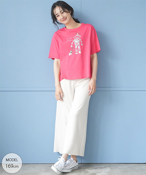 【接触冷感】ロボットイラスト刺繍半袖Tシャツカットソー 36-1891