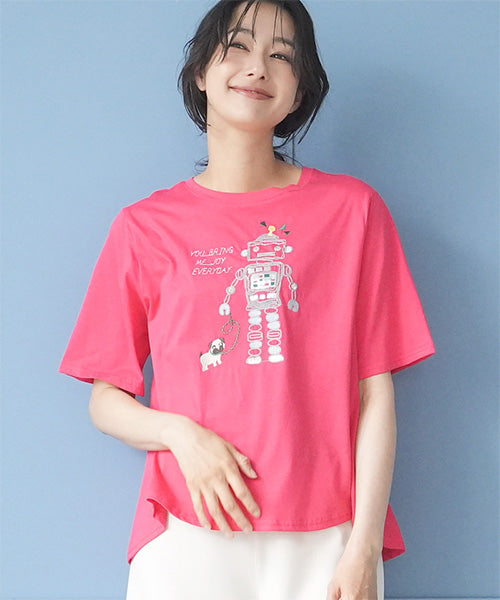 【接触冷感】ロボットイラスト刺繍半袖Tシャツカットソー 36-1891