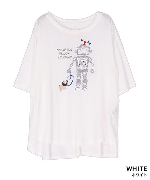 【接触冷感】ロボットイラスト刺繍半袖Tシャツカットソー 36-1891