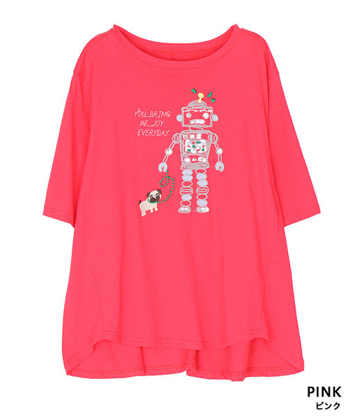 【接触冷感】ロボットイラスト刺繍半袖Tシャツカットソー 36-1891