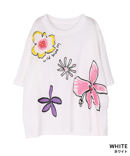 【接触冷感】アートプリント刺繍半袖Tシャツカットソー 36-1892