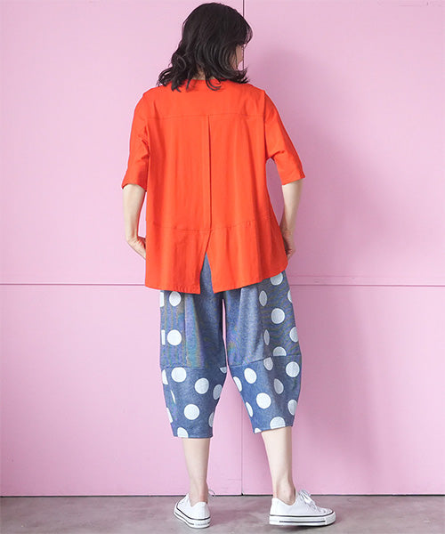 接触冷感綿100％無地切替ドルマンスリーブTシャツカットソー 36-1908