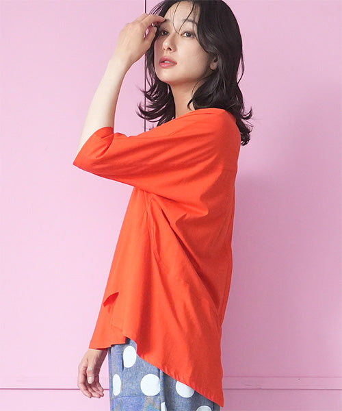 接触冷感綿100％無地切替ドルマンスリーブTシャツカットソー 36-1908