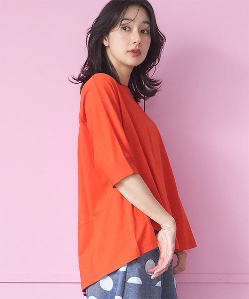 接触冷感綿100％無地切替ドルマンスリーブTシャツカットソー 36-1908