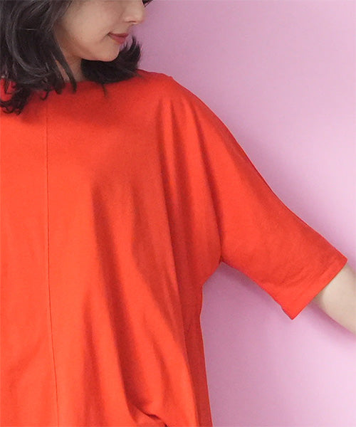 接触冷感綿100％無地切替ドルマンスリーブTシャツカットソー 36-1908