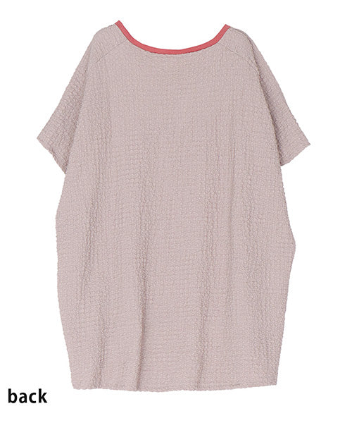英字プリント異素材切替フレンチスリーブTシャツカットソー 46-0288
