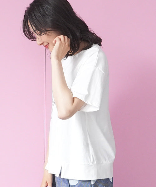 ロゴ刺繍パッチワーク裾スリットTシャツカットソー 46-0290